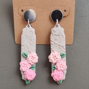 Pink Floral Post Dangle Earrings